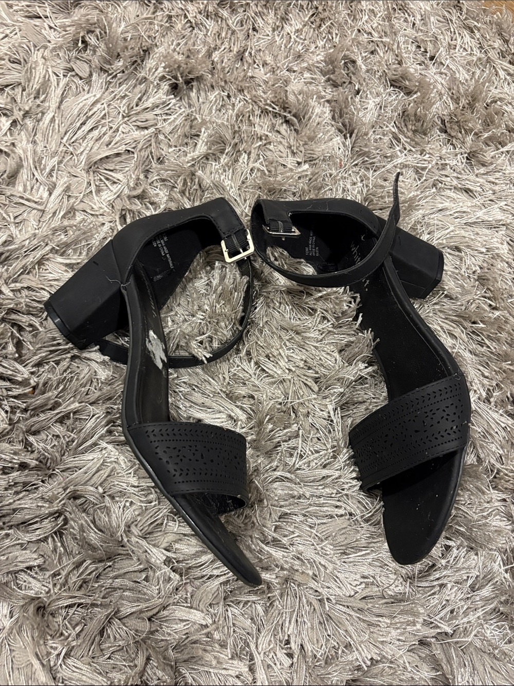Elle Black Ankle Strap Block Heel Sandals